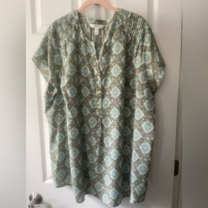 Croft & Barrow 3x Green, Aqua, & Peach Short Sleeve Top with Gold Metal Buttons